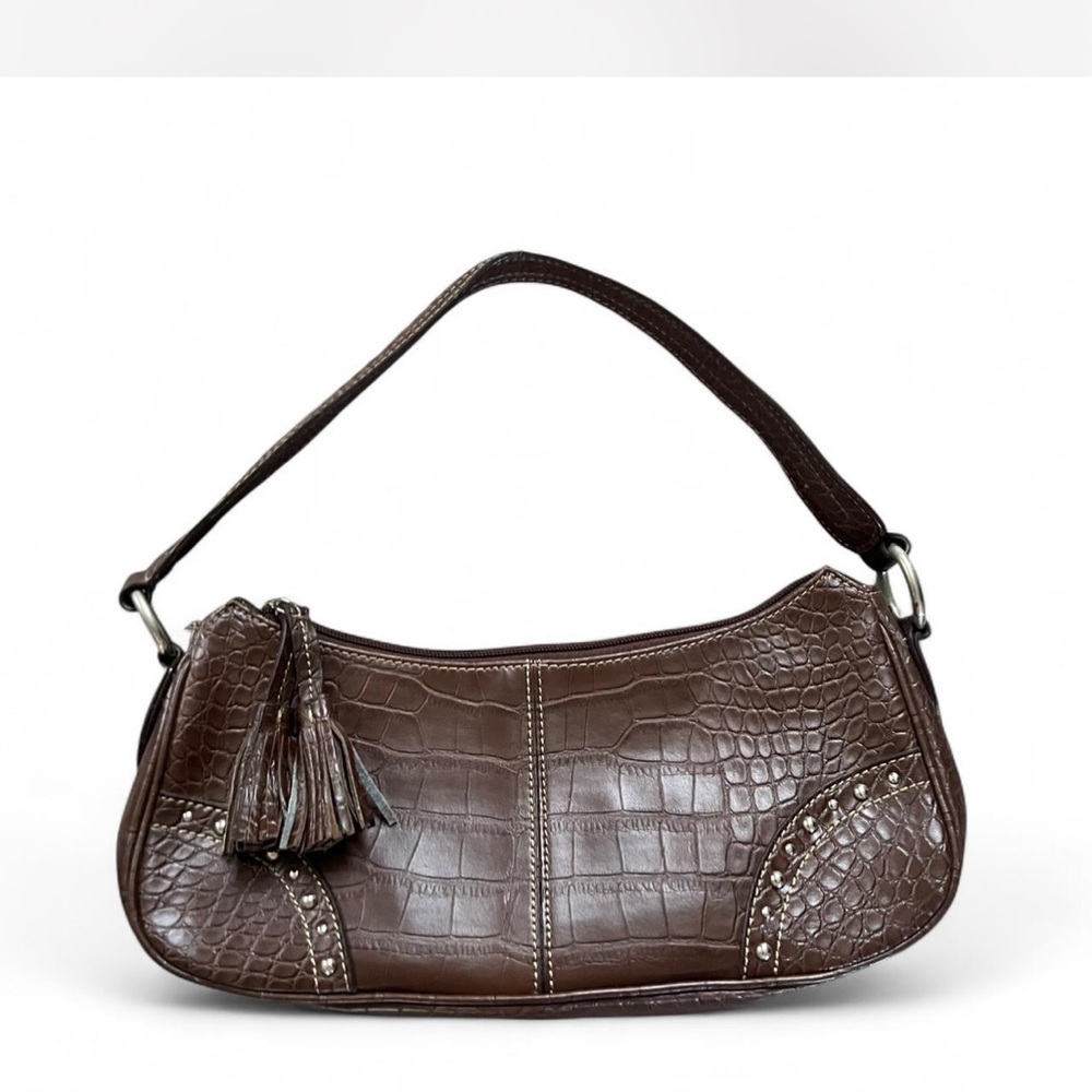 Tommy Hilfiger Braided Tassel Croc-Embossed Shoulder Bag in Brown